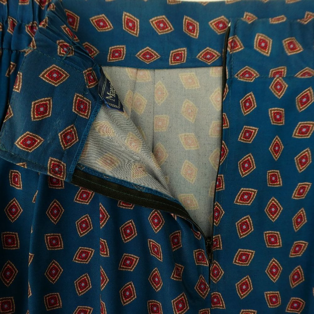 SOLD Vintage 80s Midi Skirt Prairie Farmhouse Elastic Back Zip Teal Blue USA 20W - Picture 4 of 8